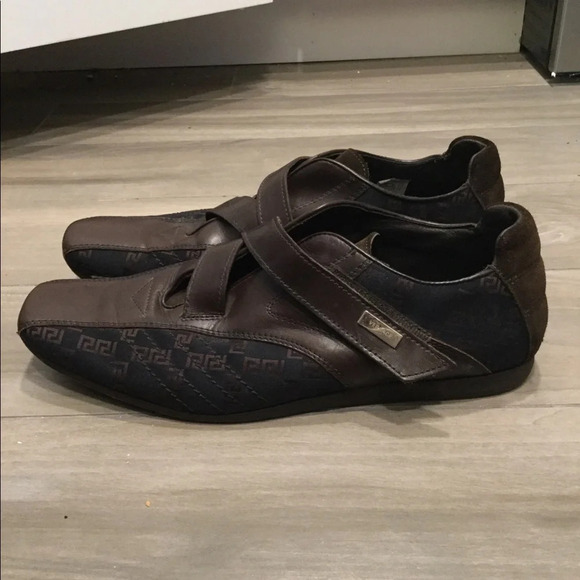 Versace Italy VTG Medusa Men’s Brown Leather Square Toe Sneakers Shoes Y2K, 44.5 main image 4